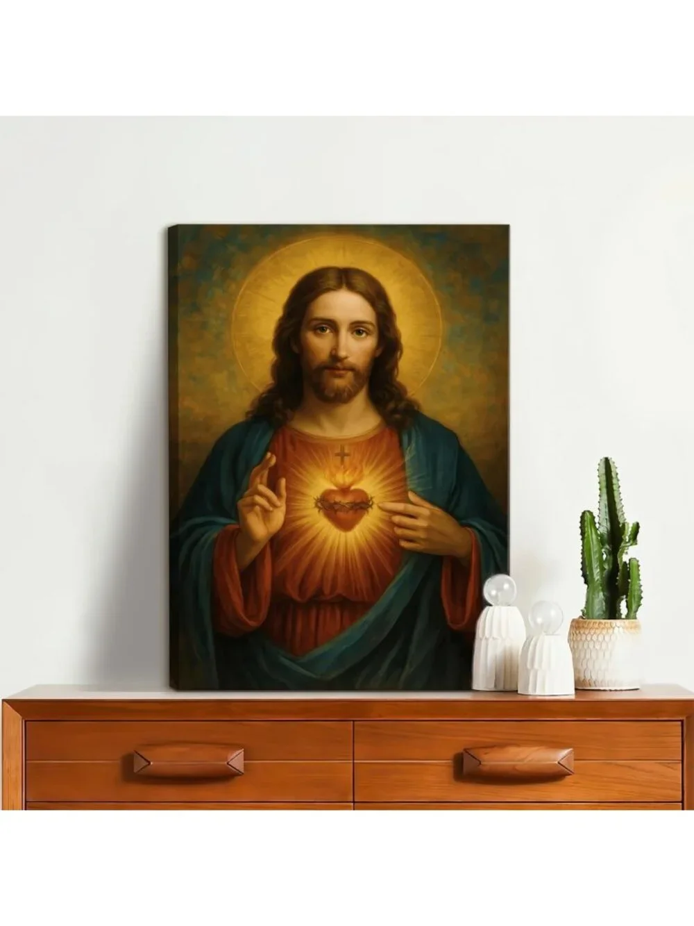 Divine Mercy Canvas Wall Art - Christian Jesus Portrait, Framed 12x16 Inch Decor
